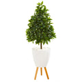 44" Sweet Bay Cone Topiary Artificial Tree in White Planter with Stand
