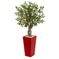 40" Olive Artificial Tree in Red Tower Planter