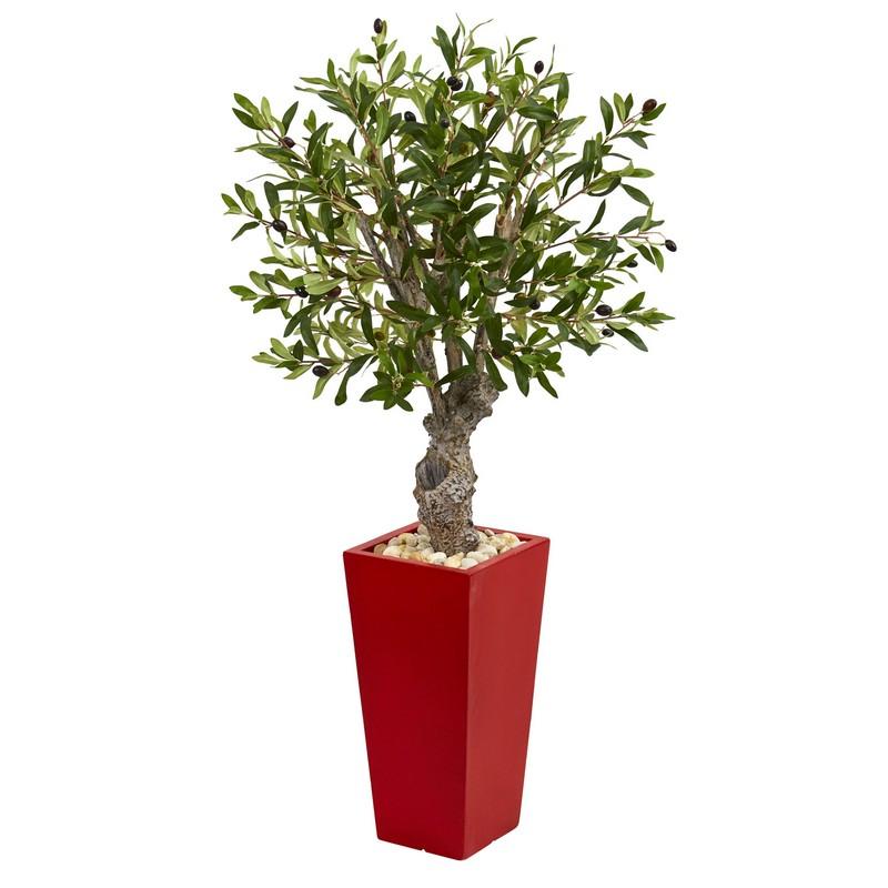 40" Olive Artificial Tree in Red Tower Planter