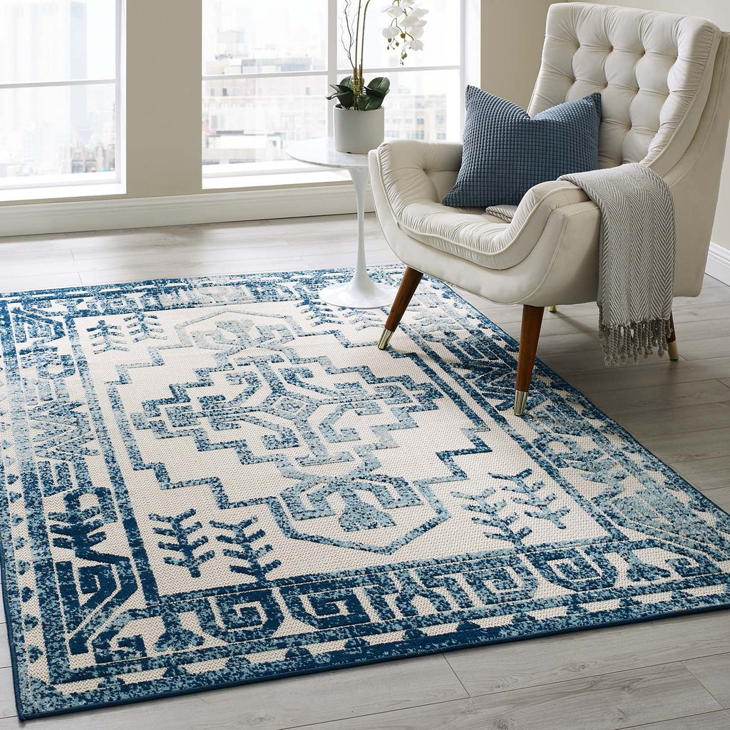 Reflect Nyssa Distressed Geometric Southwestern Aztec 5x8 Indoor/Outdoor Area Rug by Modway