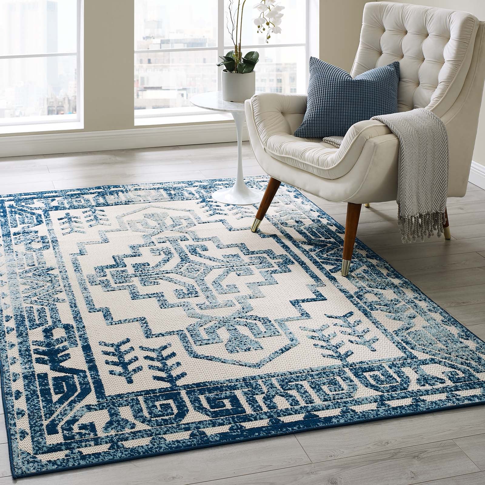 Reflect Nyssa Distressed Geometric Southwestern Aztec 5x8 Indoor/Outdoor Area Rug by Modway