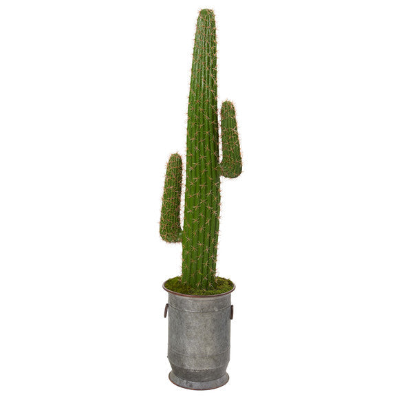 64" Cactus Artificial Plant in Copper Trimmed Metal Planter