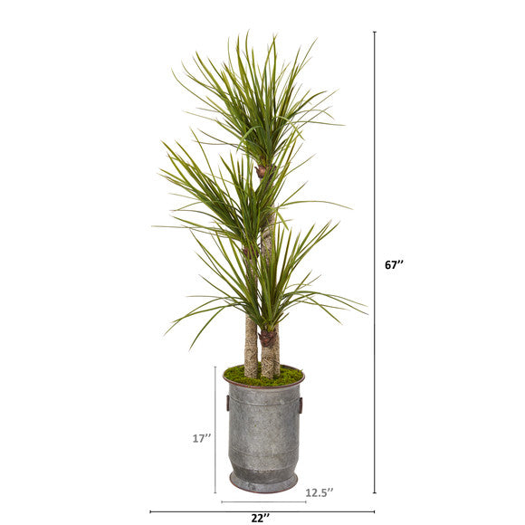 67" Yucca Artificial Tree in Copper Trimmed Metal Planter