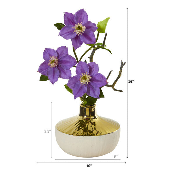 16" Anemone Artificial Arrangement in Gold and Cream Elegant Vase