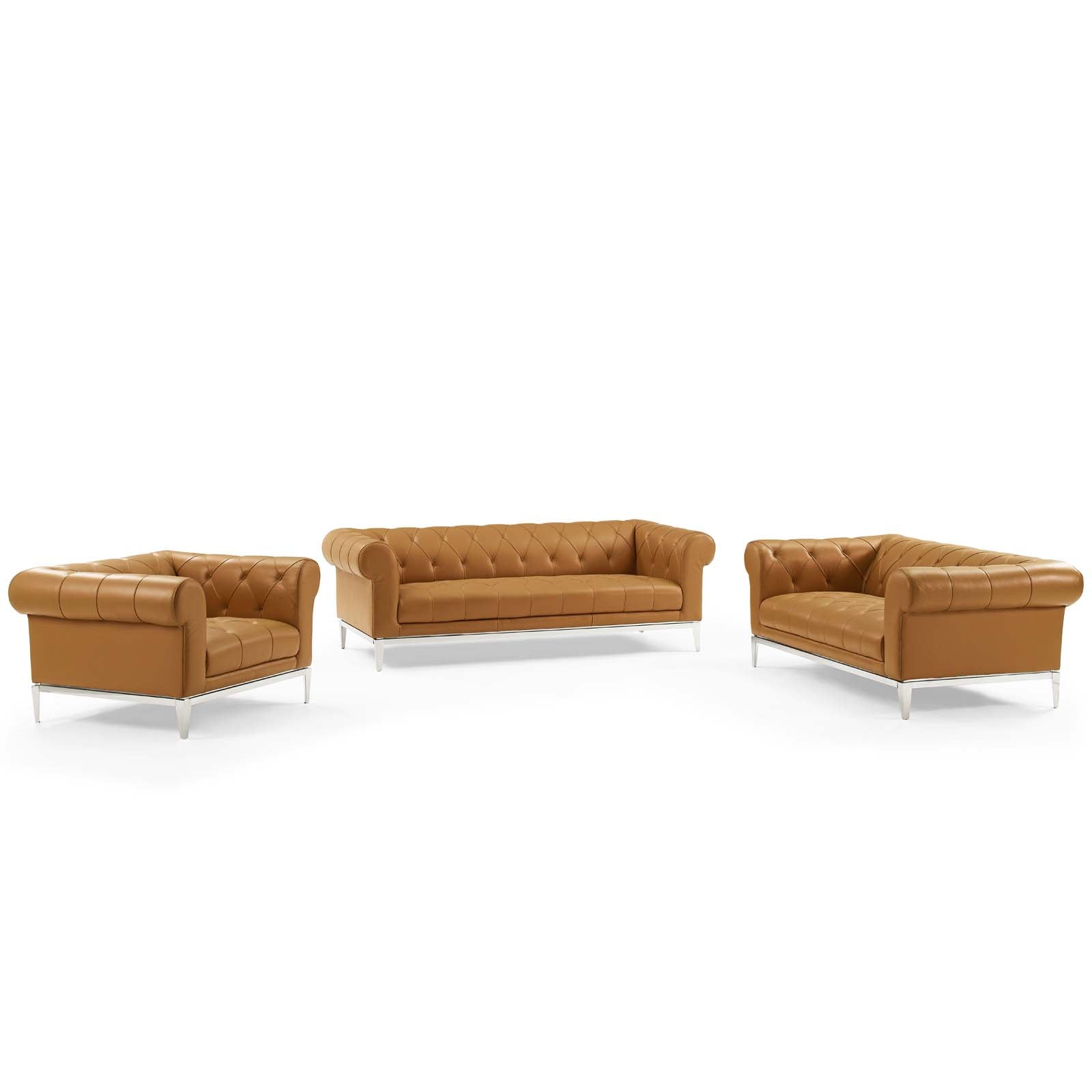 Idyll 3 Piece Upholstered Leather Set in Tan