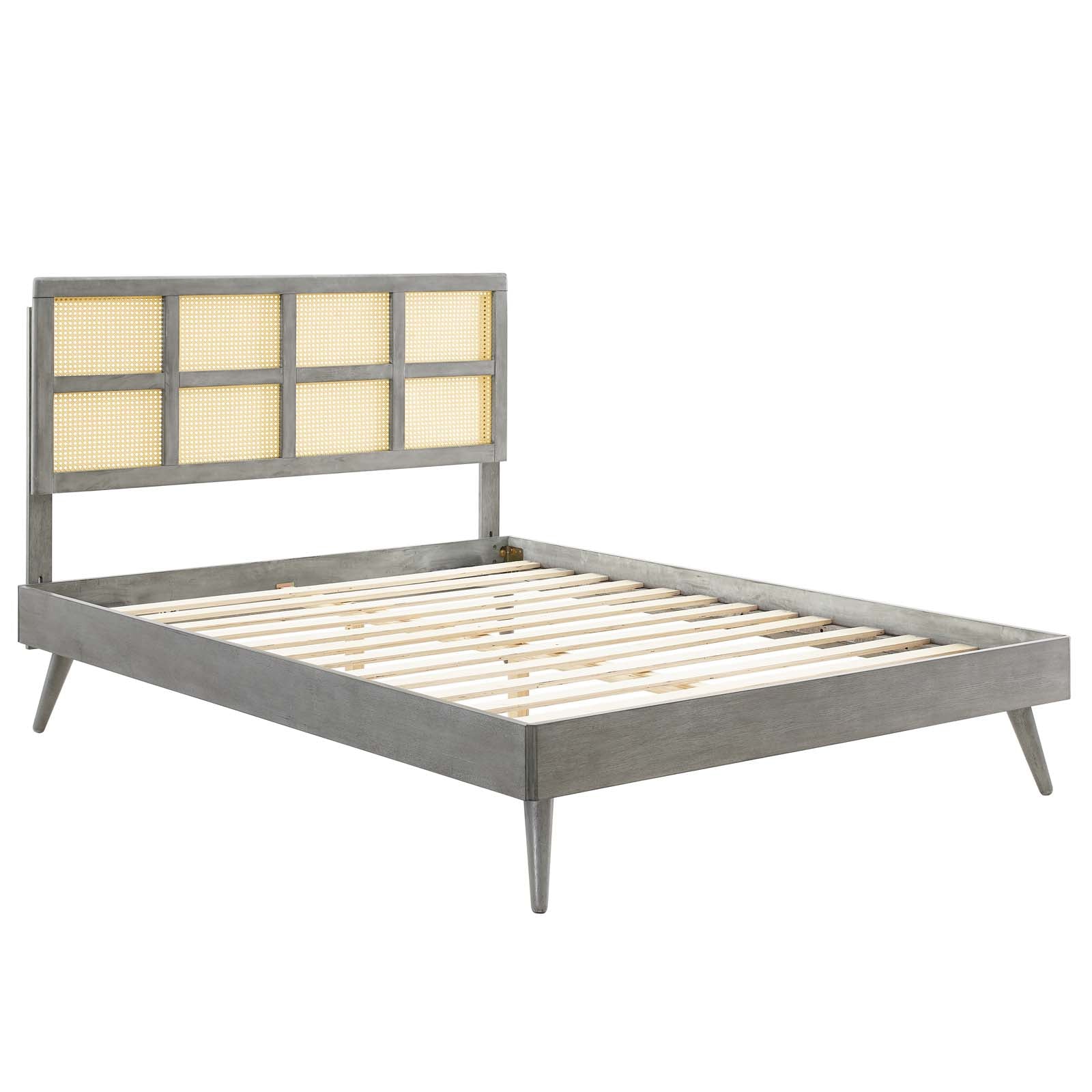 Sidney Cane and Wood Full Platform Bed With Splayed Legs by Modway