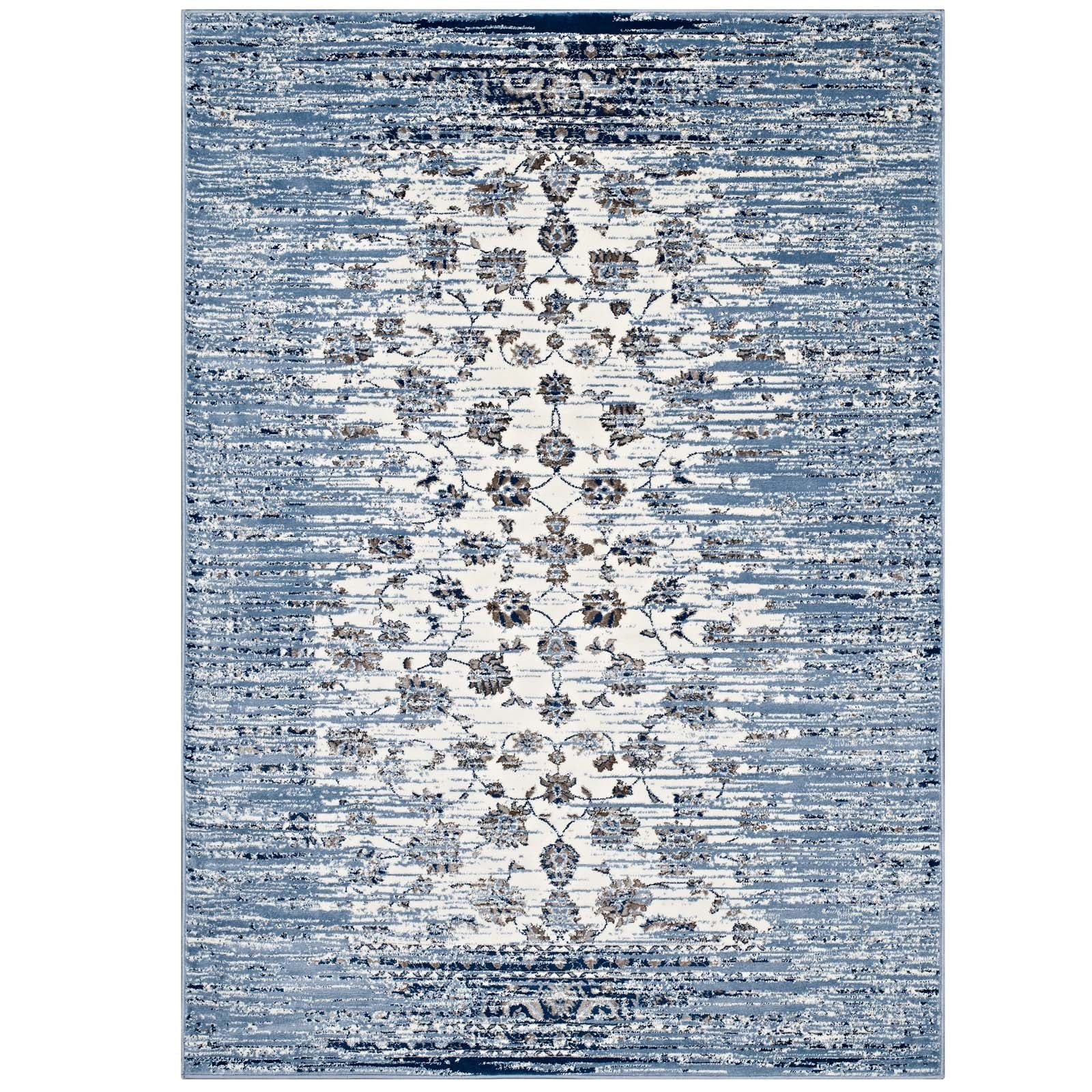 Chiara Distressed Floral Lattice Contemporary 8x10 Area Rug by Modway