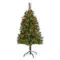 4' Mixed Pine Artificial Christmas Tree w/ 100 Clear LED Lights, Pine Cones