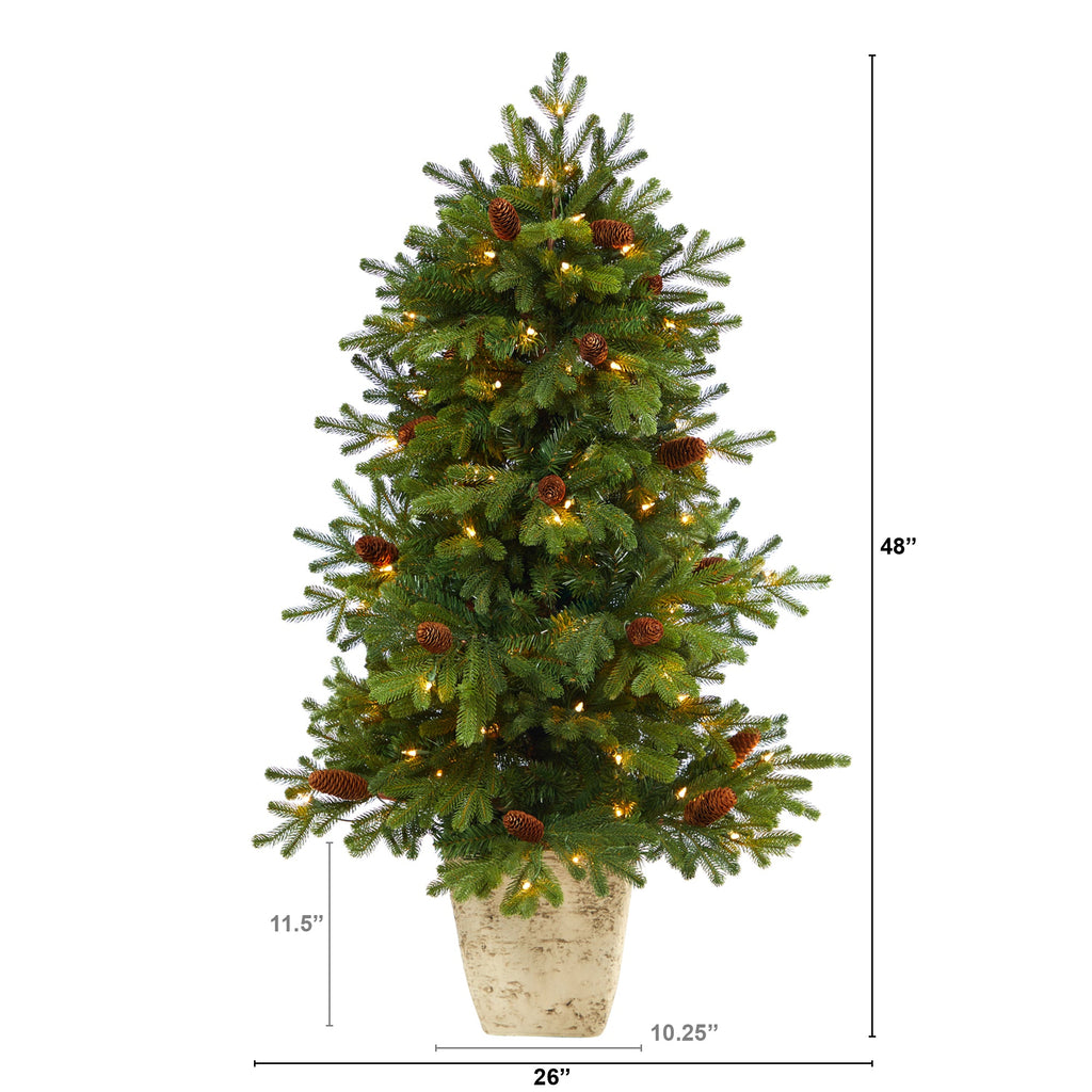4' Yukon Mountain Fir Artificial Christmas Tree w/ 100 Clear Lights, Pine Cones