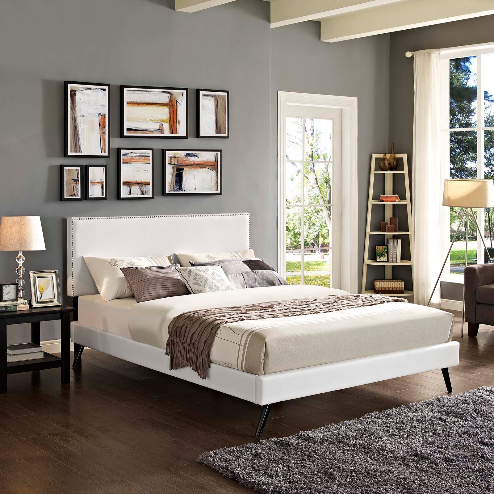 Macie Vinyl King Platform Bed with Round Splayed Legs by Modway