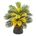 Calla Lilly and Areca Palm Artificial Arrangement in Stoneware Vase