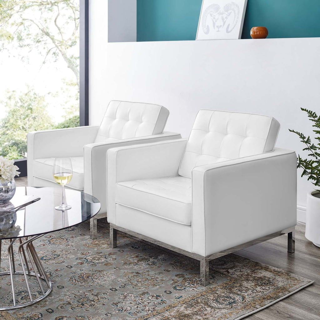 Loft Tufted Vegan Leather Armchairs Set of 2 by Modway