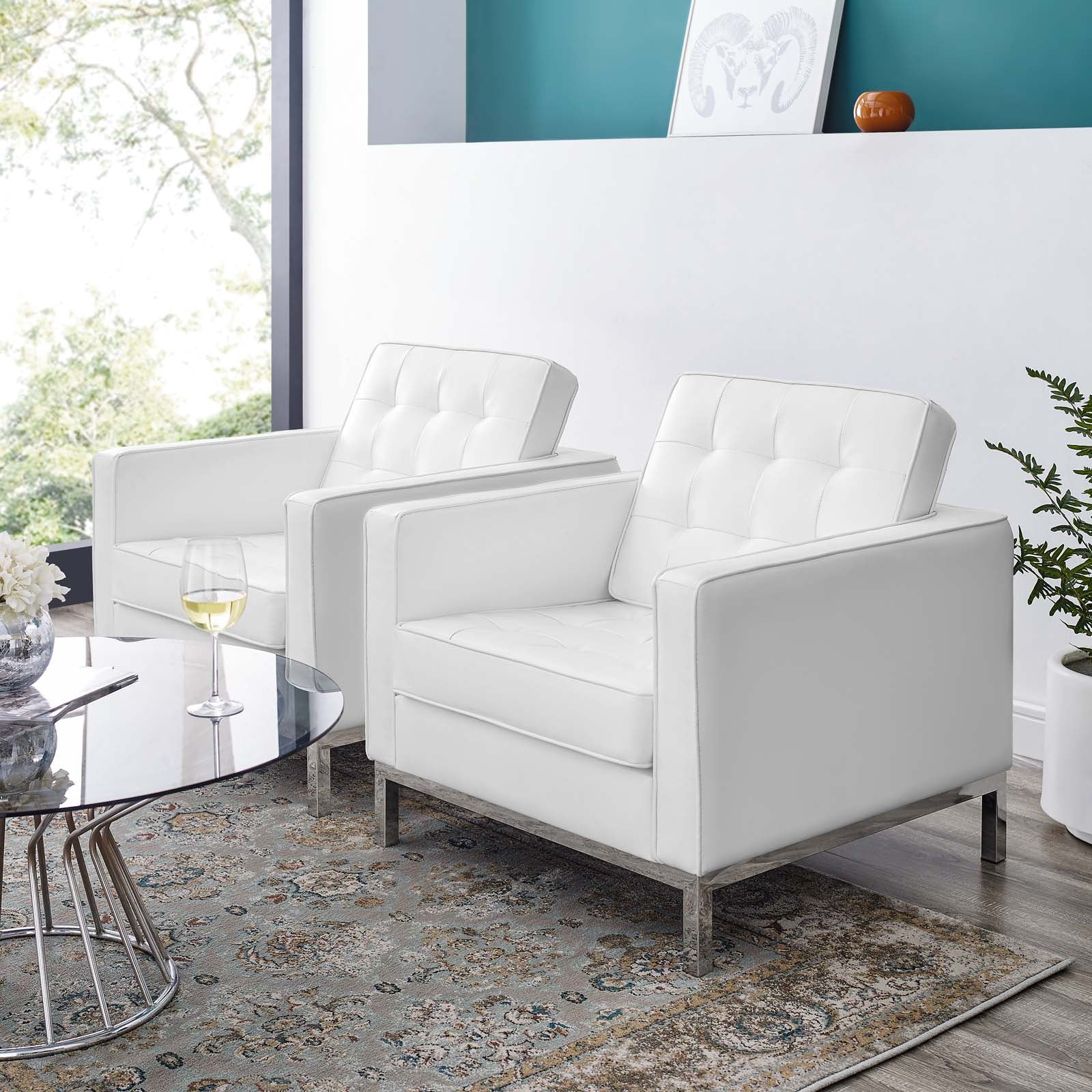 Loft Tufted Vegan Leather Armchairs Set of 2 by Modway