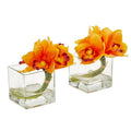 Cymbidium Orchid Artificial Arrangement In Glass Vase (Set Of 2)