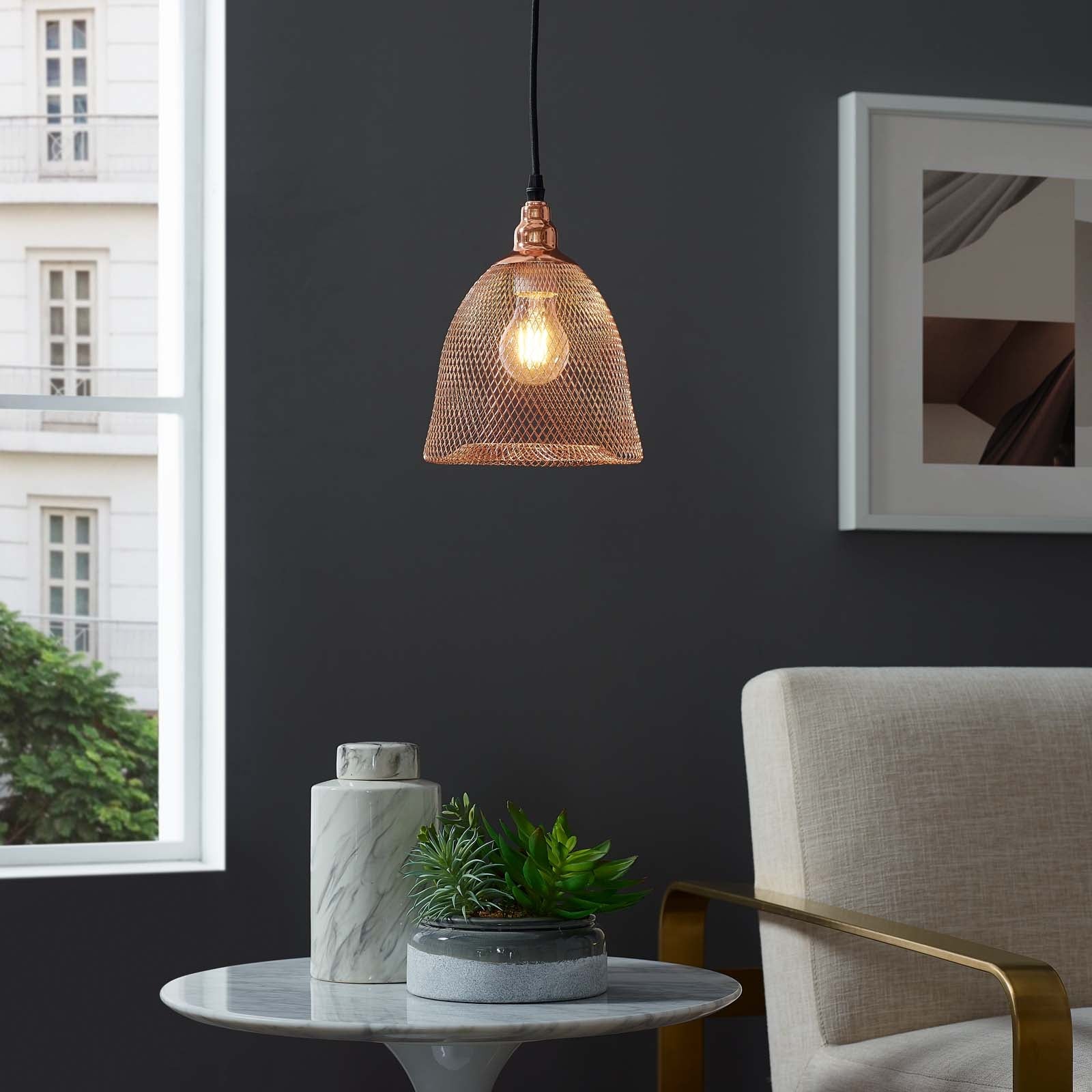 Glimmer Bell-Shaped Rose Gold Pendant Light by Modway
