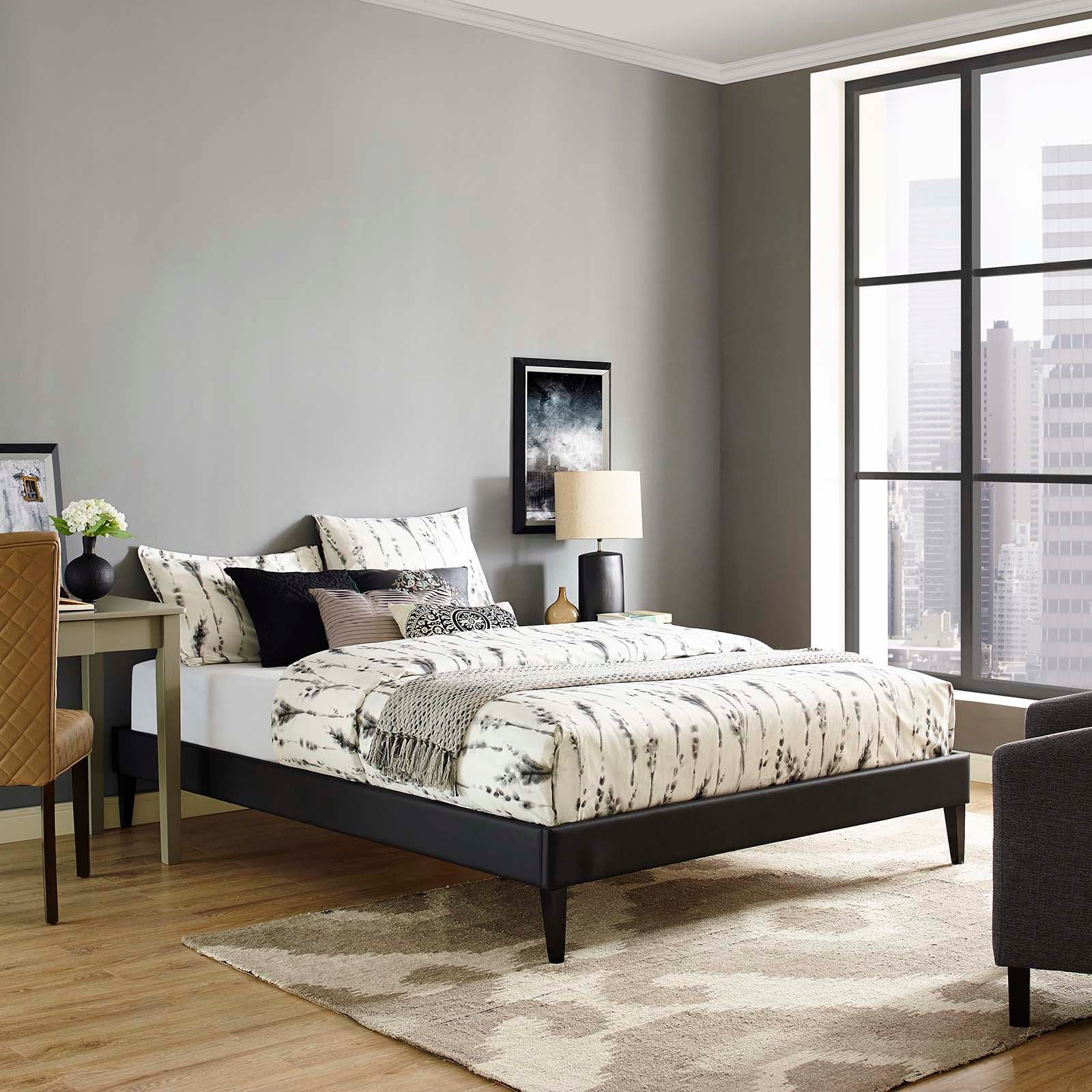 Tessie Vinyl Full Bed Frame with Squared Tapered Legs by Modway