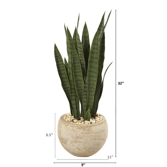 32" Sansevieria Artificial Plant in Sand Colored Planter