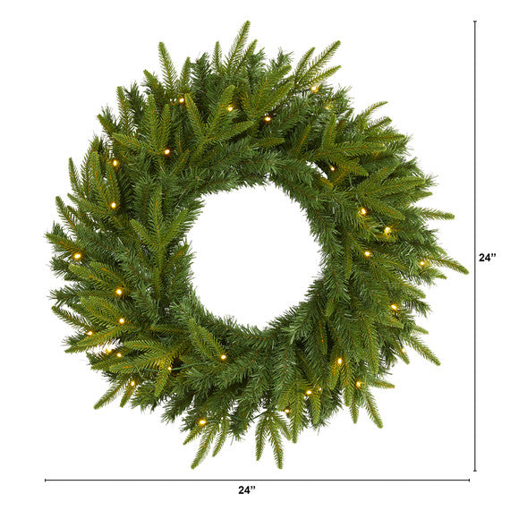 24" Long Pine Artificial Christmas Wreath with 35 Clear LED Lights
