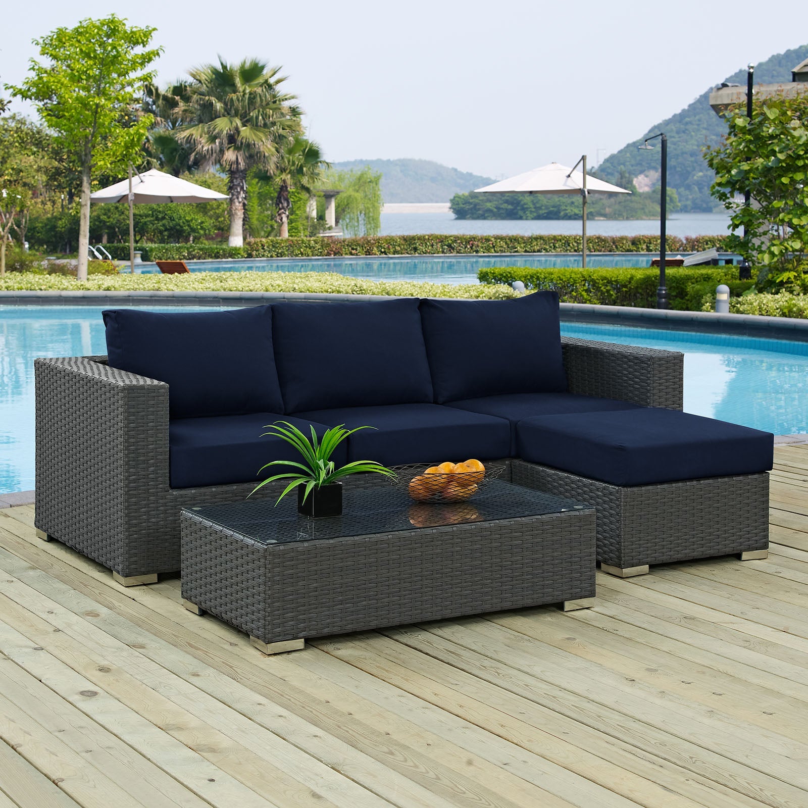 Sojourn 3 Piece Outdoor Patio Sunbrella¨ Sectional Set by Modway