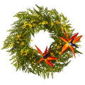 24" Mixed Fern, Forsythia and Bird of Paradise Artificial Wreath