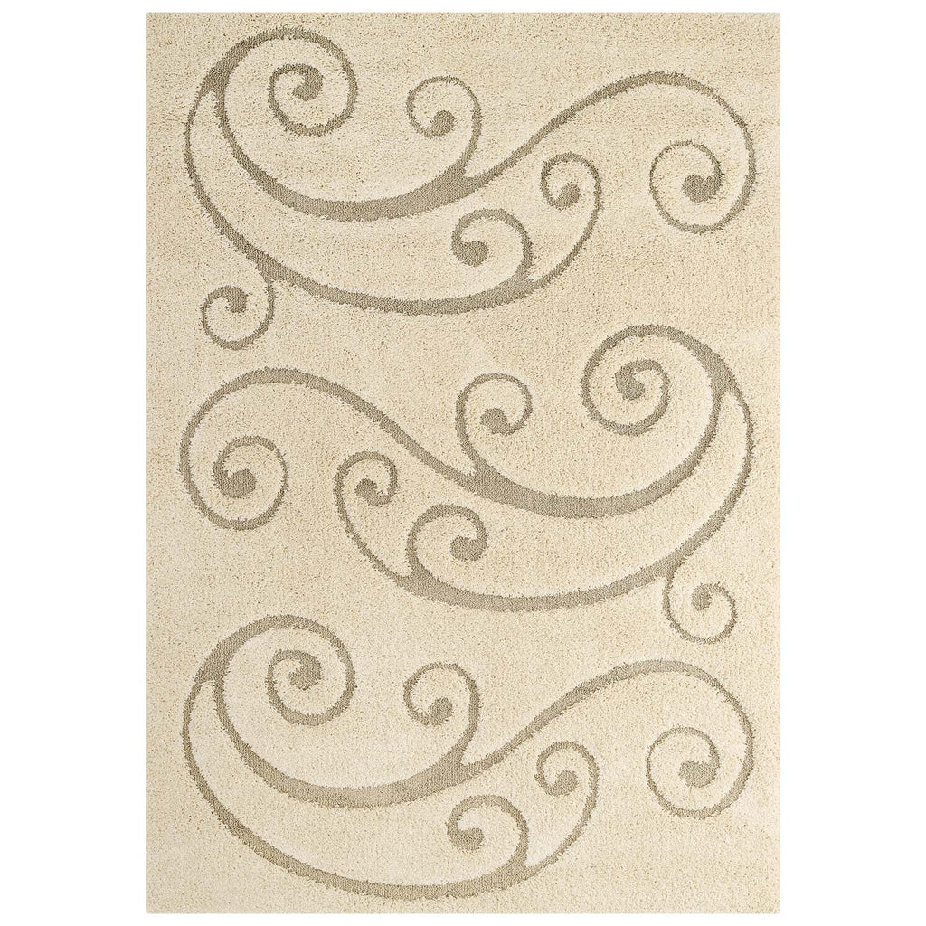 Jubilant Sprout Scrolling Vine Shag 8x10 Area Rug by Modway
