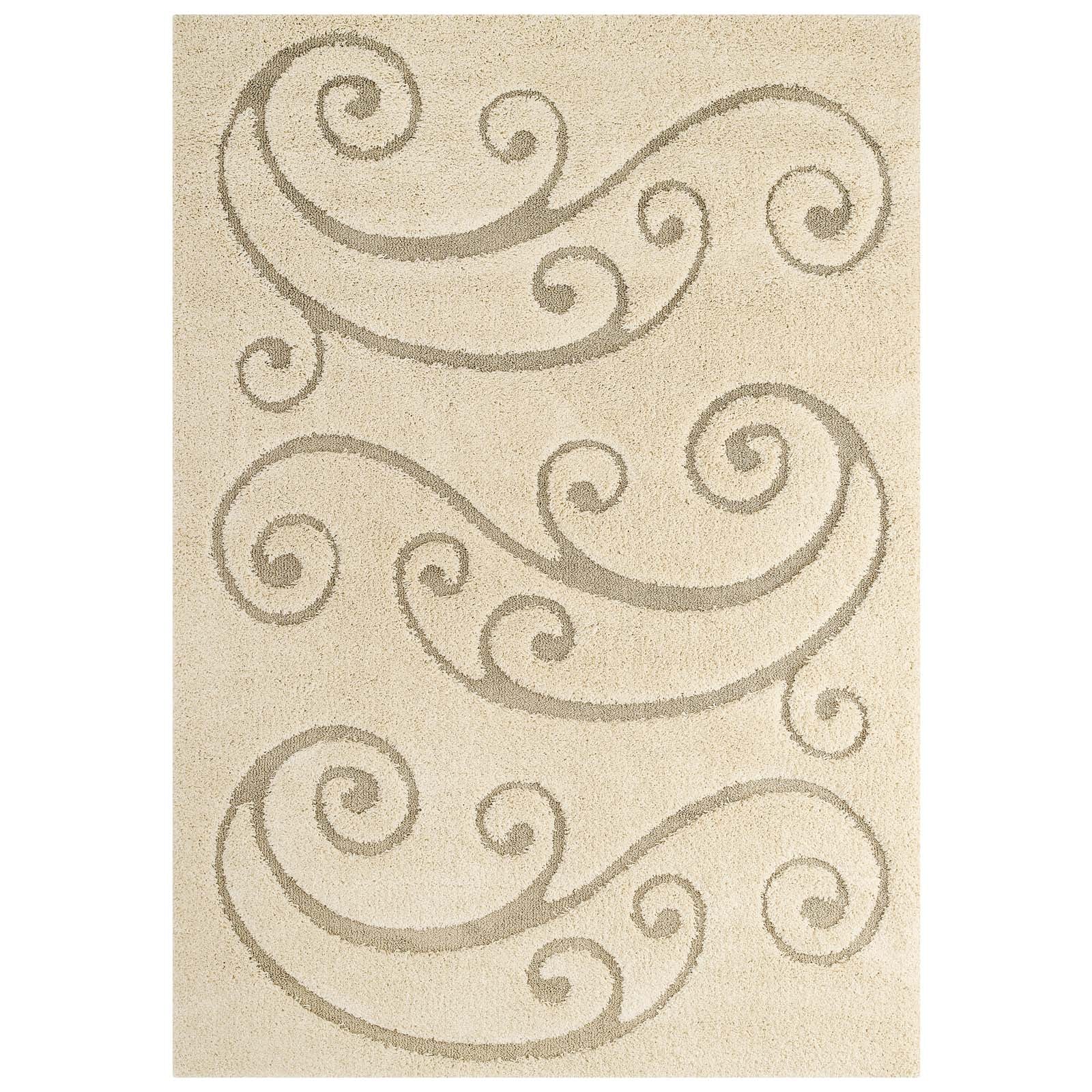 Jubilant Sprout Scrolling Vine Shag 8x10 Area Rug by Modway