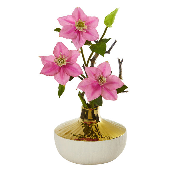 16" Anemone Artificial Arrangement in Gold and Cream Elegant Vase