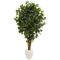 6' Ficus Artificial Tree In White Planter 5666 By Nearly Natural