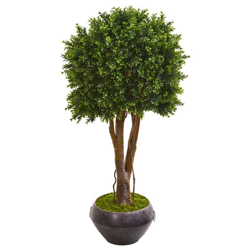 47"  Boxwood Artificial Topiary Tree in Metal Bowl UV Resistant (Indoor/Outdoor)