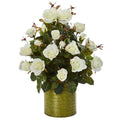 Garden Rose Artificial Arrangement in Metal Planter