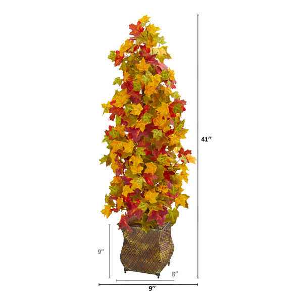 41" Autumn Maple Artificial Tree in Decorative Metal Planter