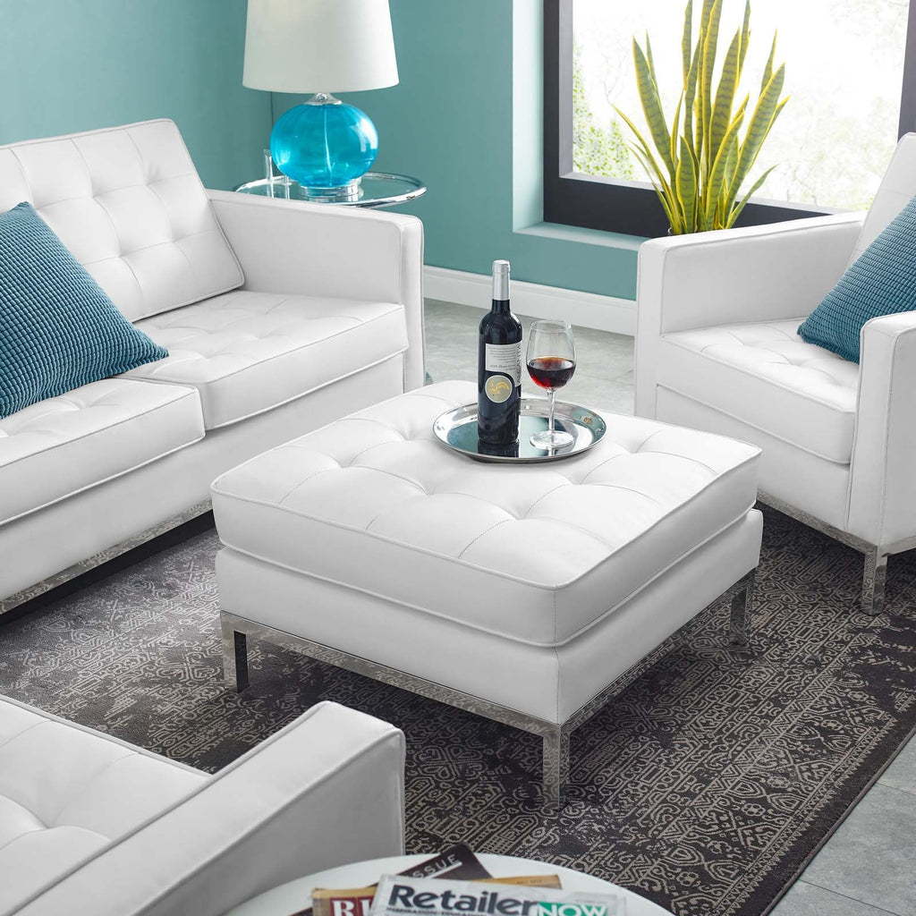 Loft Tufted Vegan Leather Ottoman by Modway