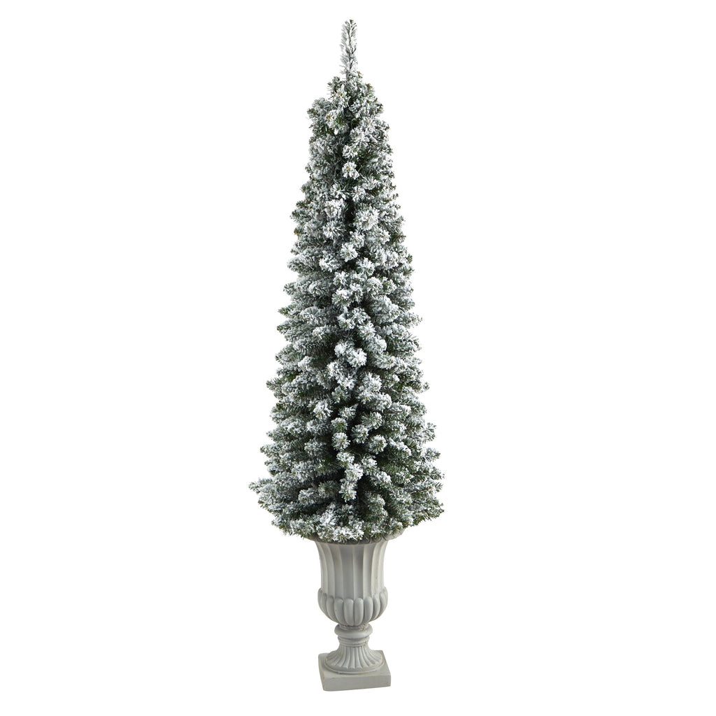 5.5' Flocked Pencil Artificial Christmas Tree w/ 200 Clear Lights