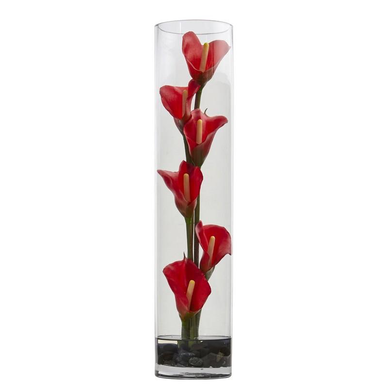 18" Mini Cally Lily Artificial Arrangement in Cylinder Glass