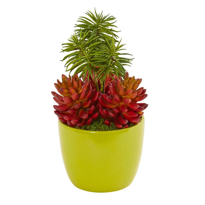 13" Succulent Artificial Plant in Green Vase