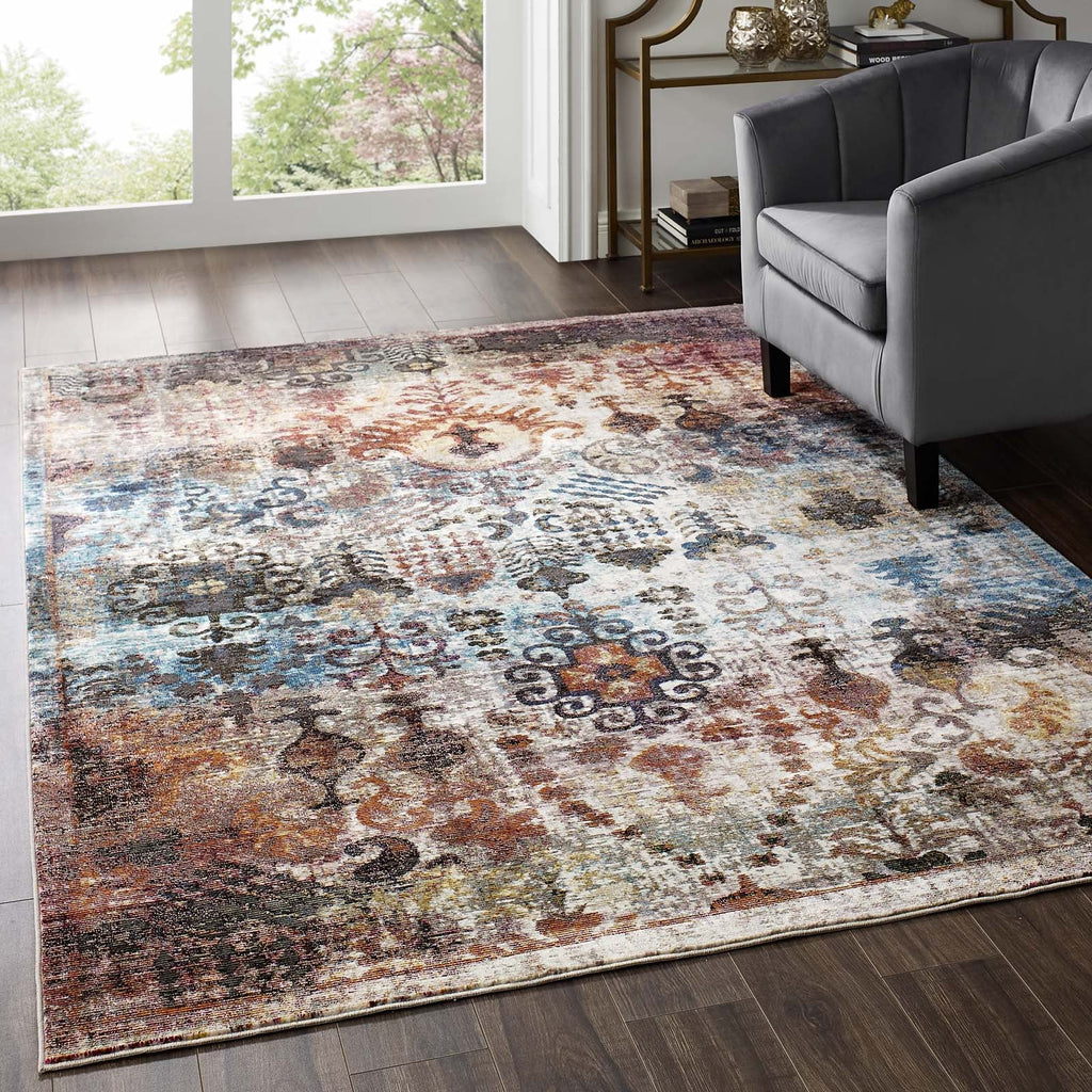 Success Tahira Transitional Distressed Vintage Floral Moroccan Trellis 4x6 Area Rug by Modway