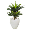 33"  Double Agave Succulent Artificial Plant in White Planter