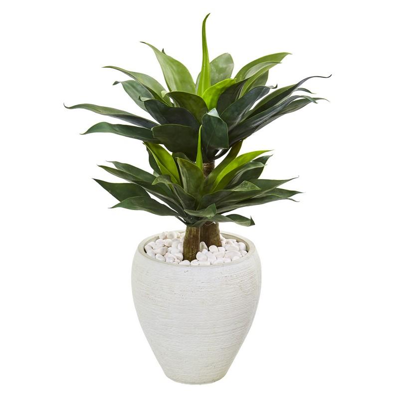 33"  Double Agave Succulent Artificial Plant in White Planter