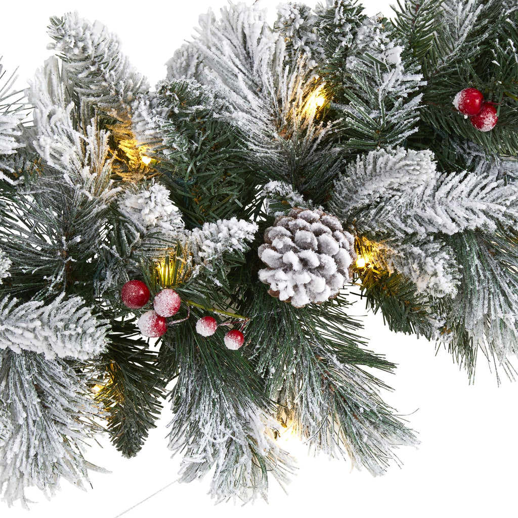 6' Flocked Mixed Pine Artificial Christmas Garland with 50 LED Lights