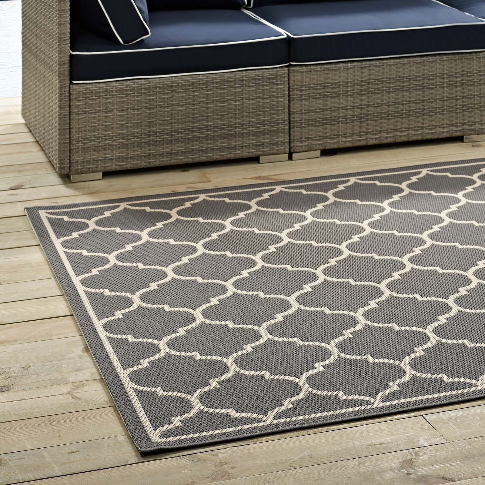 Avena Moroccan Quatrefoil Trellis Indoor and Outdoor 8x10 Area Rug by Modway