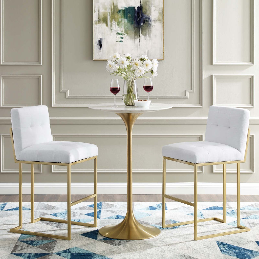 Privy Gold Stainless Steel Upholstered Fabric Bar Stool Set of 2 by Modway