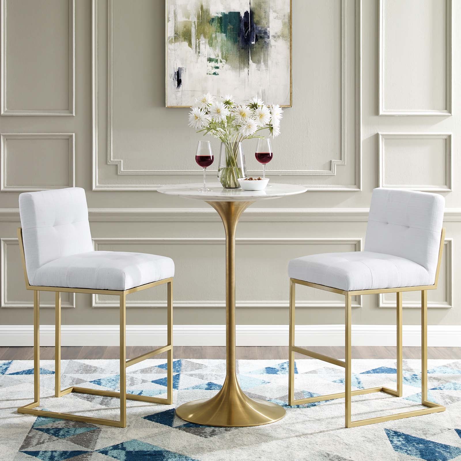 Privy Gold Stainless Steel Upholstered Fabric Bar Stool Set of 2 by Modway