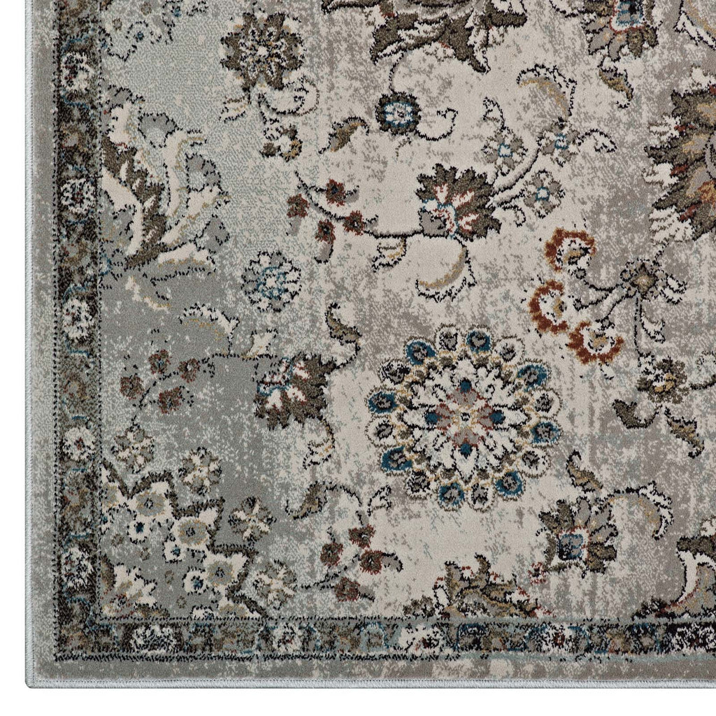 Hana Distressed Vintage Floral Lattice 5x8 Area Rug by Modway