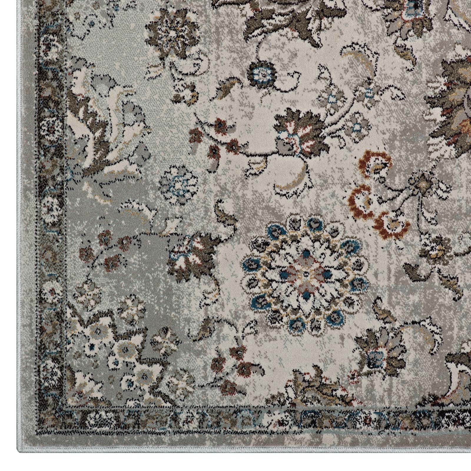 Hana Distressed Vintage Floral Lattice 5x8 Area Rug by Modway