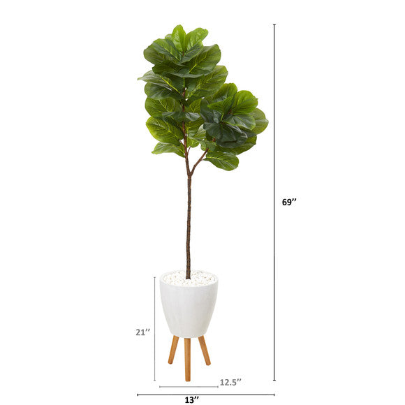 69" Fiddle Leaf Artificial Tree in White Planter with Stand