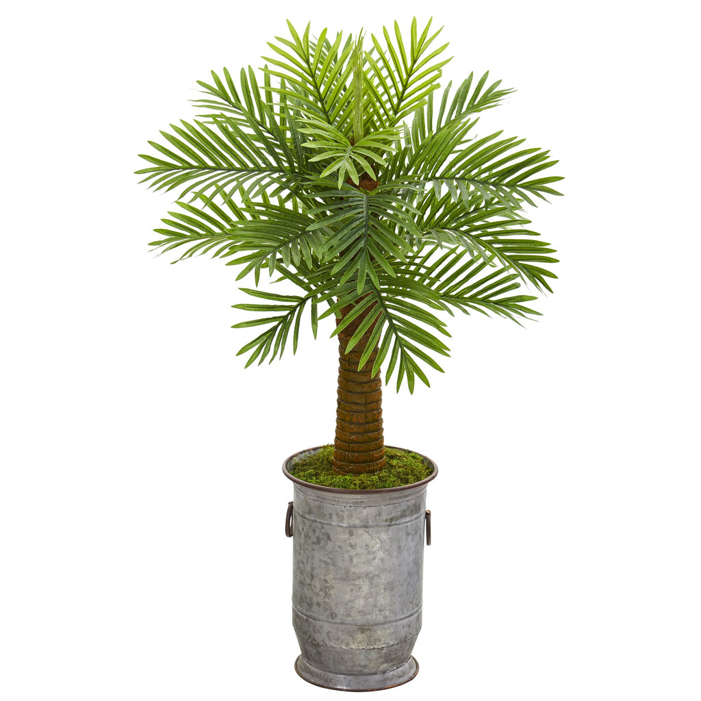 42" Robellini Palm Artificial Tree in Vintage Metal Planter