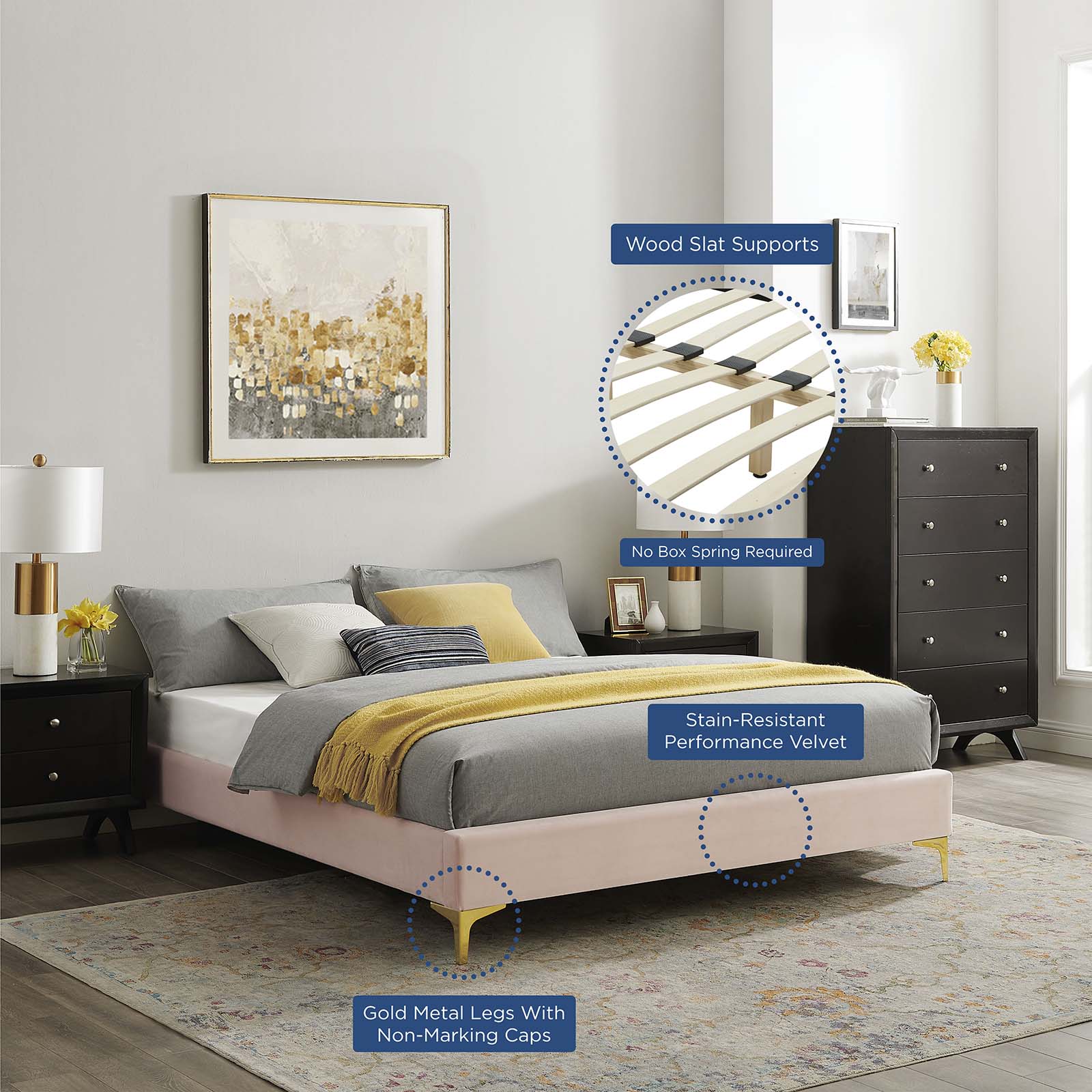 Sutton Performance Velvet Queen Bed Frame by Modway