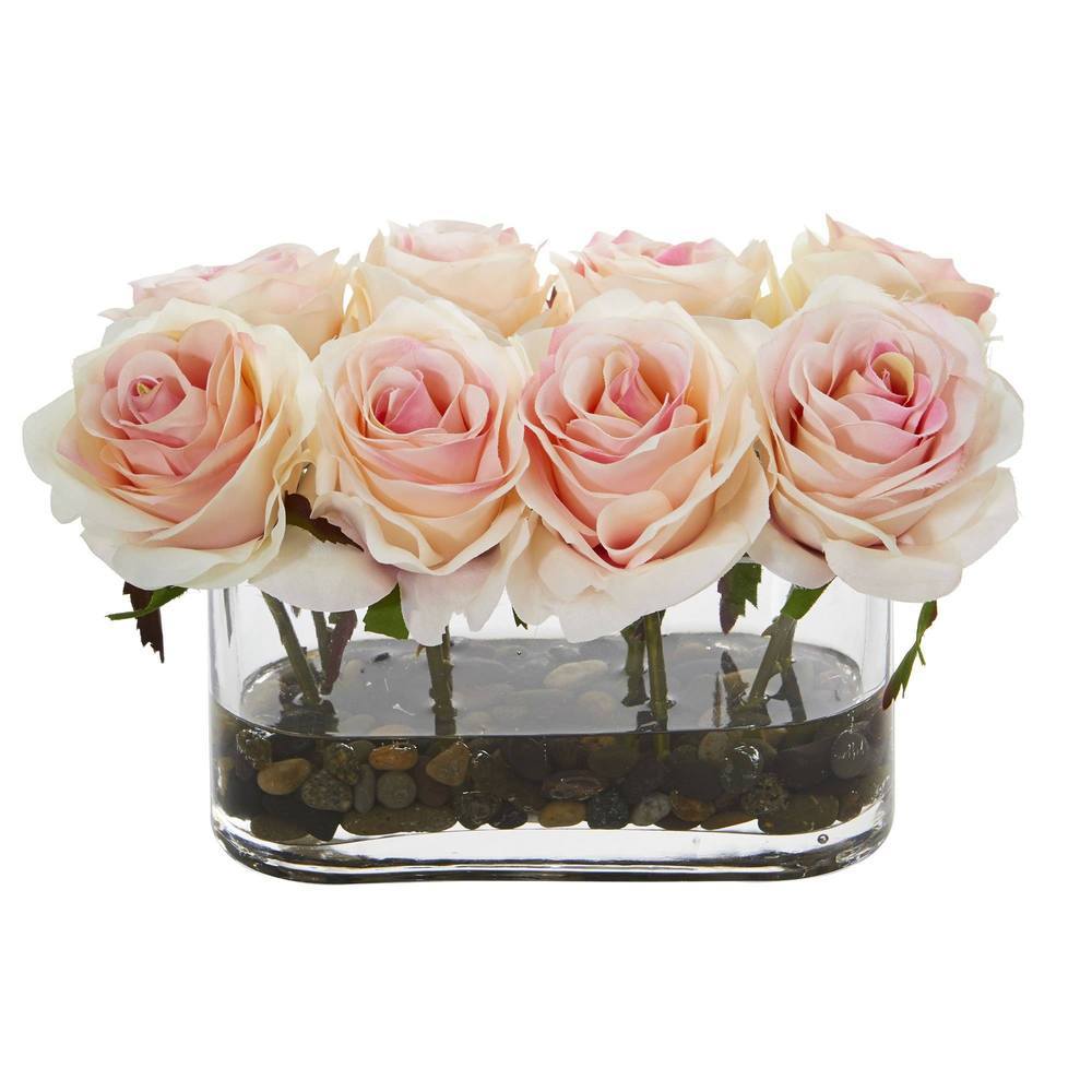 5.5" Blooming Roses in Glass Vase Artificial Arrangement