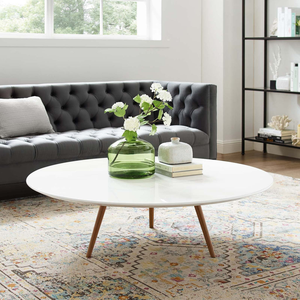 Lippa 48" Round Wood Coffee Table with Tripod Base by Modway