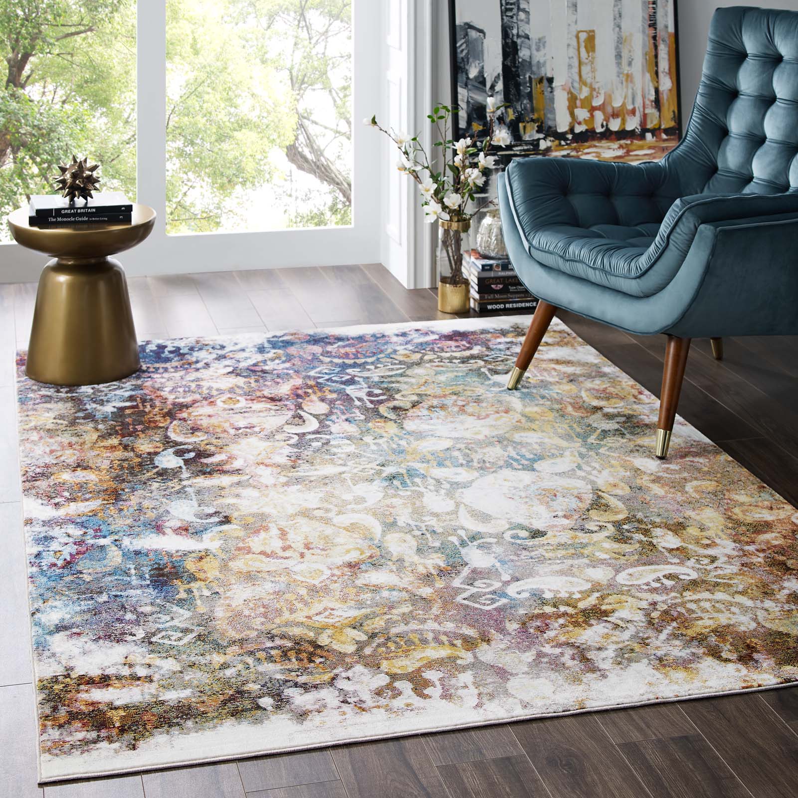 Success Jayla Transitional Distressed Vintage Floral Moroccan Trellis 5x8 Area Rug by Modway
